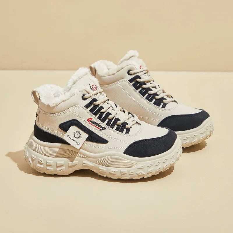 2025Winter High-Top Fleece-Lined Dad Shoes New Korean StyleinsWomen's Student Height Increasing Sports Warm Casual Shoes