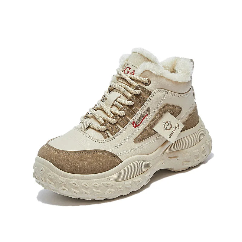 2025Winter High-Top Fleece-Lined Dad Shoes New Korean StyleinsWomen's Student Height Increasing Sports Warm Casual Shoes
