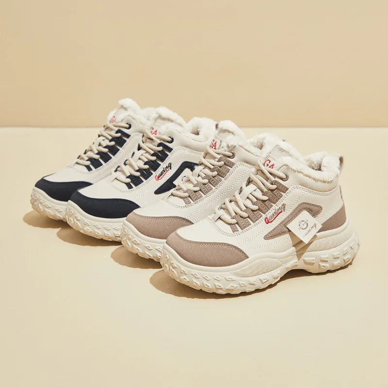 2025Winter High-Top Fleece-Lined Dad Shoes New Korean StyleinsWomen's Student Height Increasing Sports Warm Casual Shoes