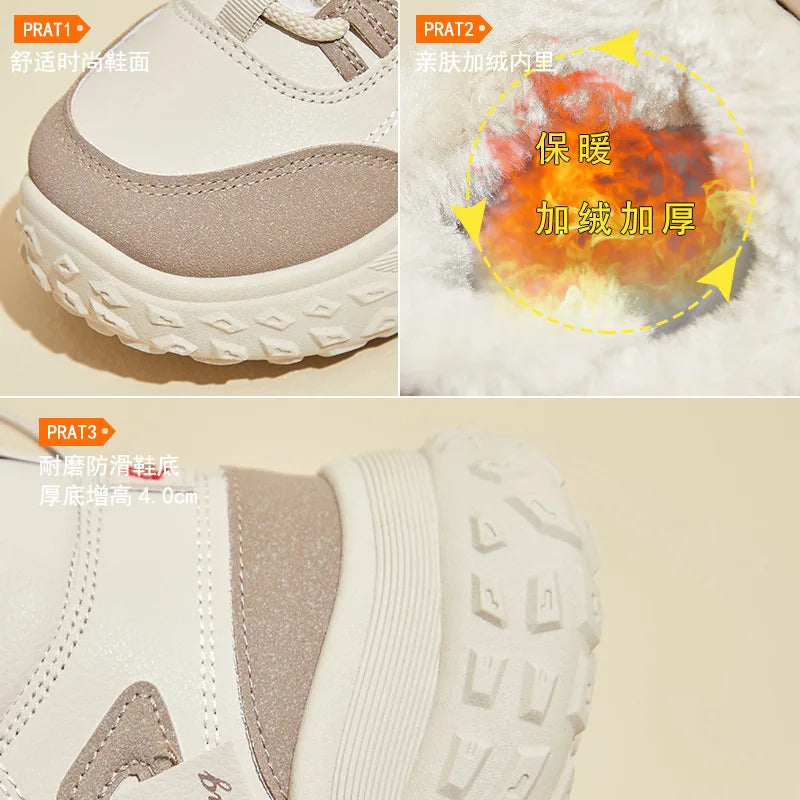 2025Winter High-Top Fleece-Lined Dad Shoes New Korean StyleinsWomen's Student Height Increasing Sports Warm Casual Shoes
