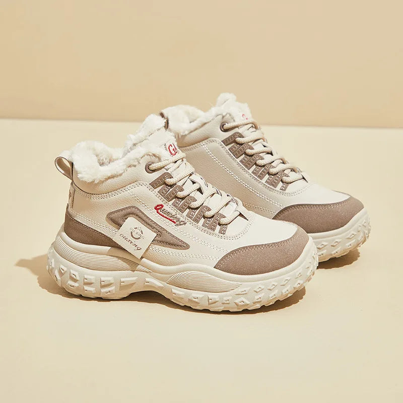 2025Winter High-Top Fleece-Lined Dad Shoes New Korean StyleinsWomen's Student Height Increasing Sports Warm Casual Shoes