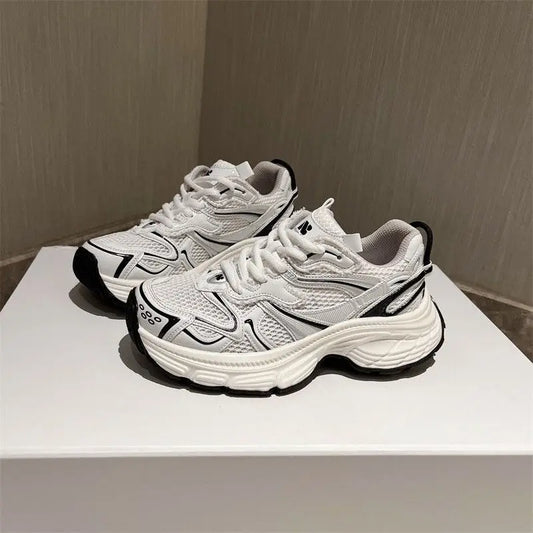 2025Spring Summer New Mesh Dad Shoes for Women Thick Sole Height Increasing Breathable Versatile Casual Sports Campus White Snea
